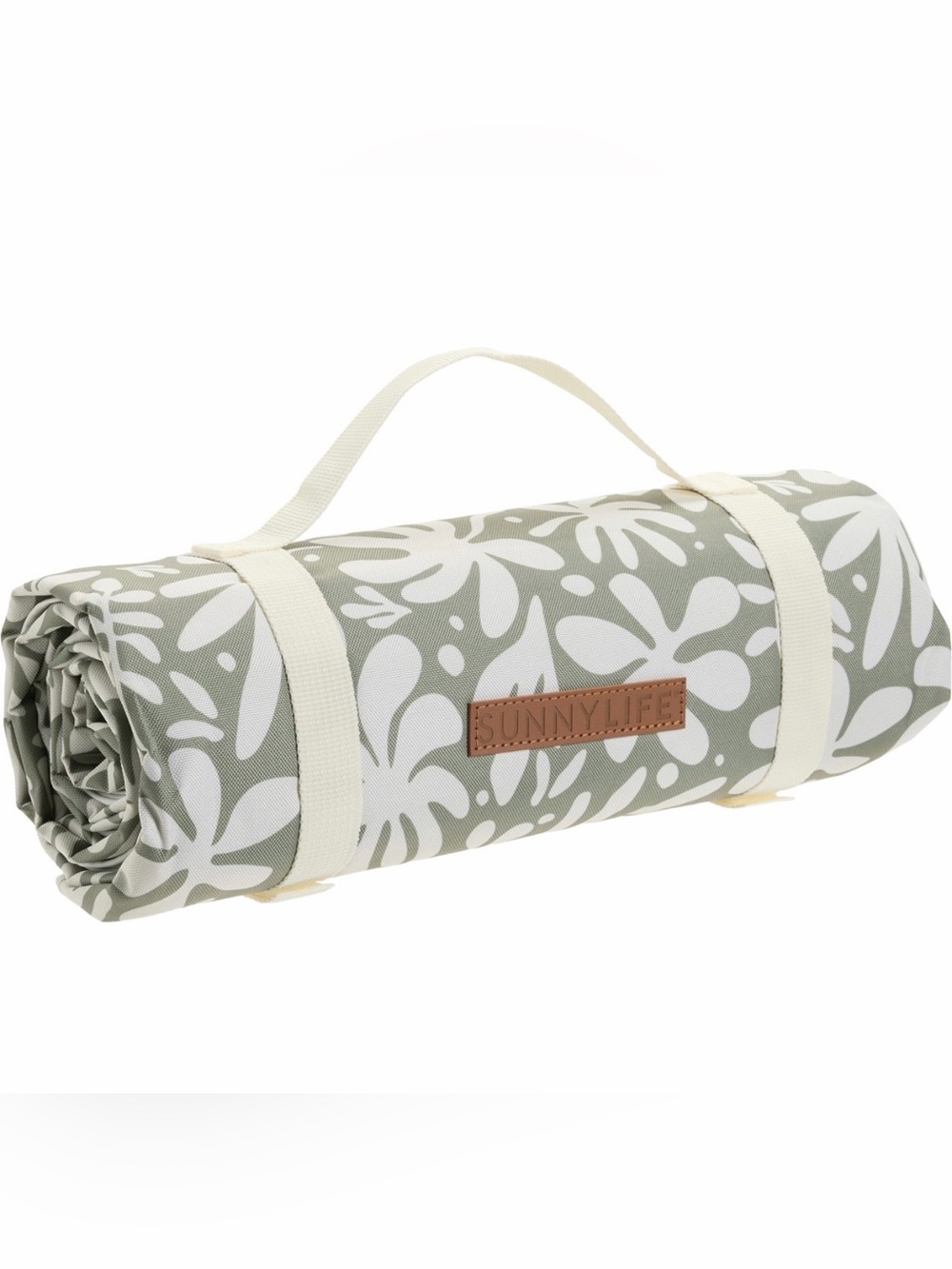 SUNNYLIFE Large Ivory Green Vacay Beach Picnic Roll Up Mat Blanket